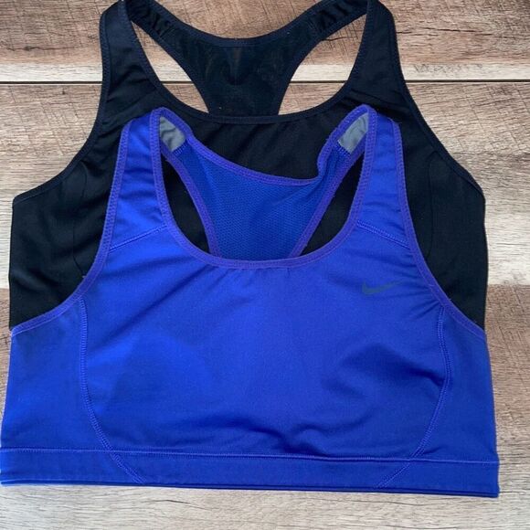 Nike Womens Dri-Fit Scoop Neck Racerback‎ Sports Bra Set of 2 Blue Black Large - Picture 2 of 8